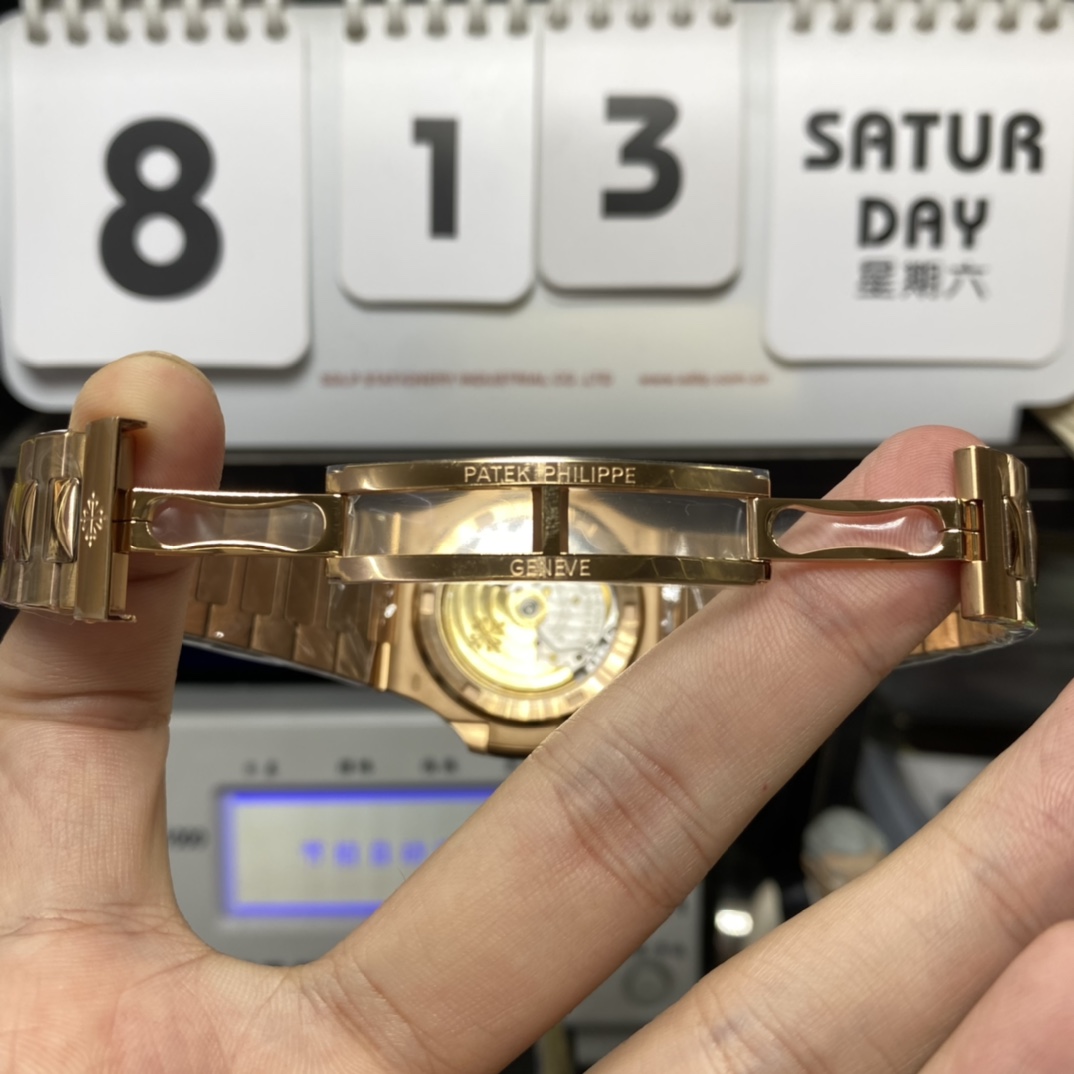 Patek Philippe Nautilus series 57111R-001, Rose Gold Case with Gradient Dark Brown Dial Steel Bracelet, 40mm Size.