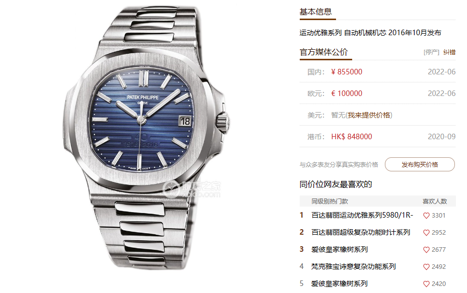 Patek Philippe Nautilus series 57111P, 40th Anniversary Edition with Blue Dial, 40mm size.