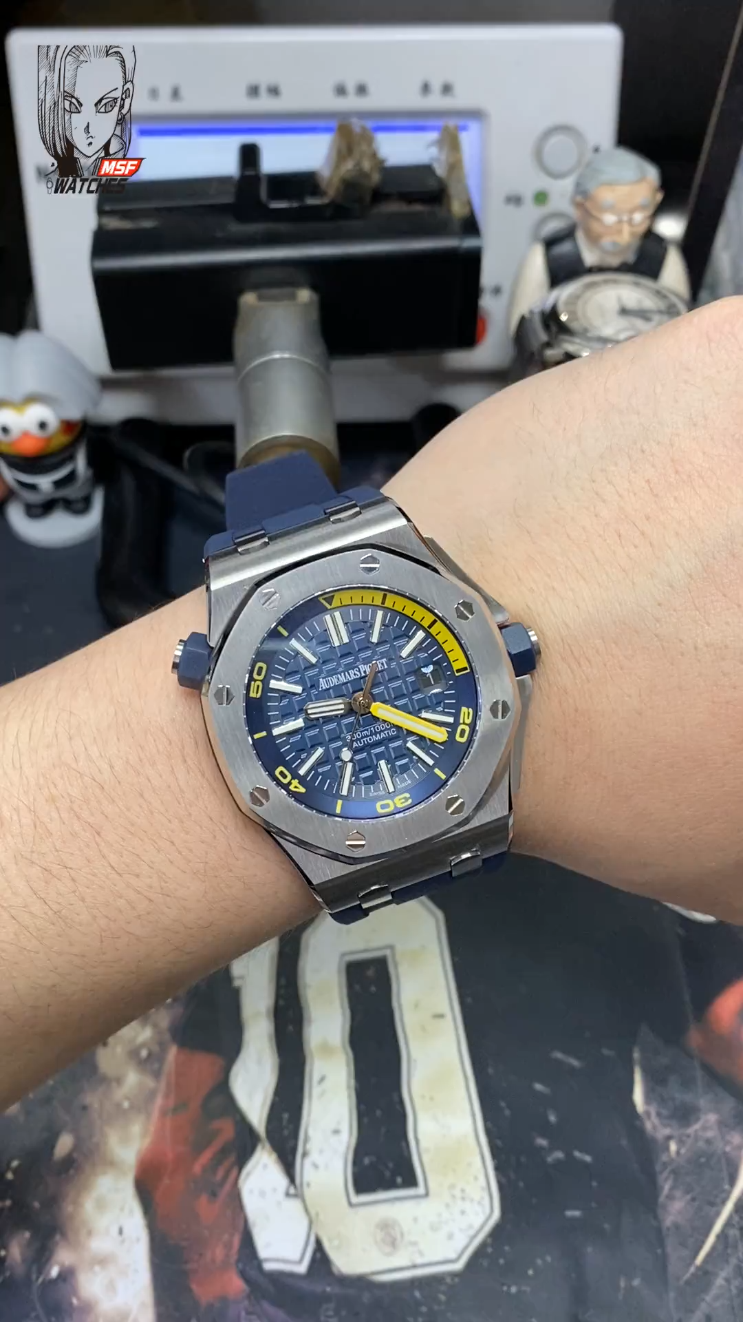 Audemars Piguet Royal Oak Offshore Series 15710ST.OO.A027CA.01, Blue Dial Transparent Caseback, 42mm size.