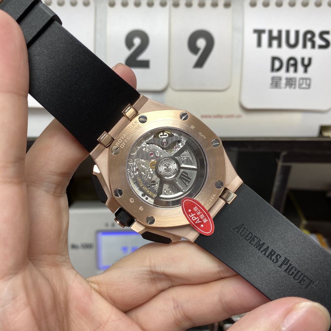Audemars Piguet Royal Oak Offshore Series 26420RO.OO.A002CA.01, Rose Gold Case Ceramic Bezel, 43mm size.