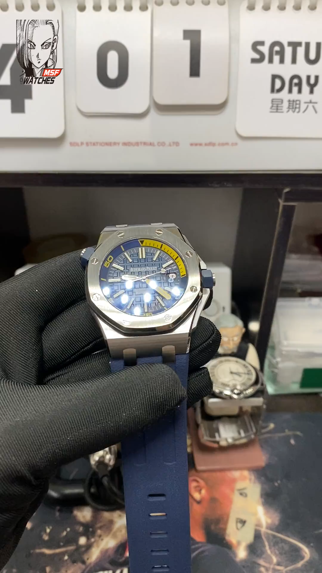 Audemars Piguet Royal Oak Offshore Series 15710ST.OO.A027CA.01, Blue Dial Transparent Caseback, 42mm size.