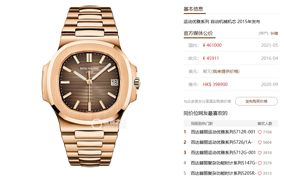 Patek Philippe Nautilus series 57111R-001, Coffee Dial Rose Gold Case Steel Bracelet, 40mm size.