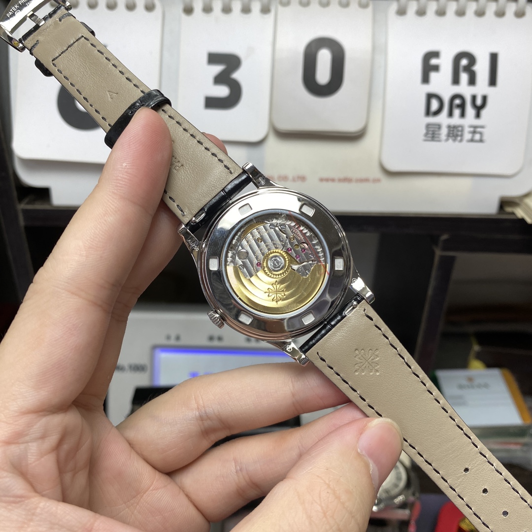 Patek Philippe Classical Watch Series 5298P-012, Black Dial and Square Diamond Bezel Italian Calfskin Leather Strap, 38mm Size.