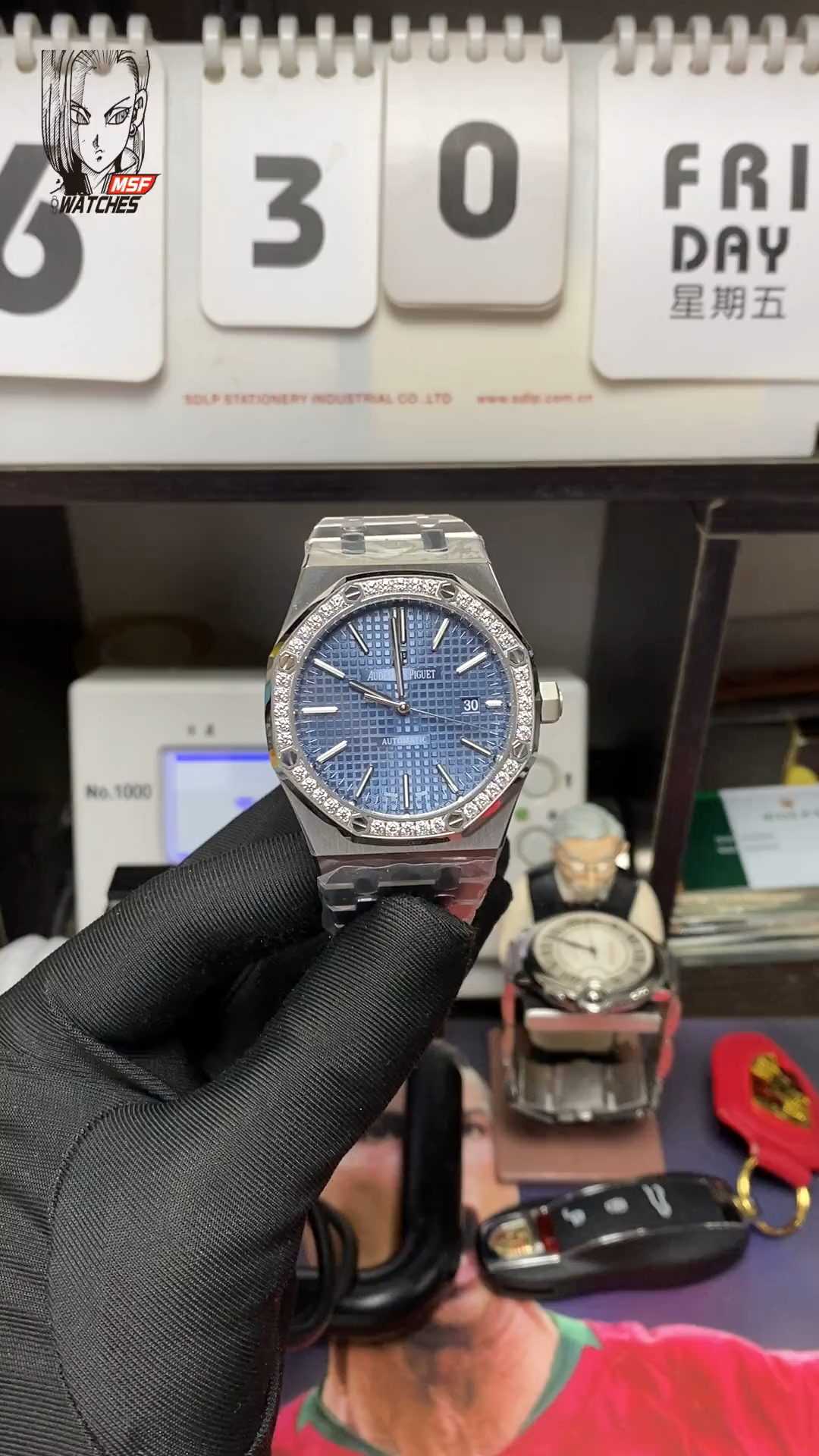 Audemars Piguet Royal Oak Offshore Series 77451ST.ZZ.1361ST.04, Blue Dial Gem-Set Bezel Mechanical Movement, 34mm Size.