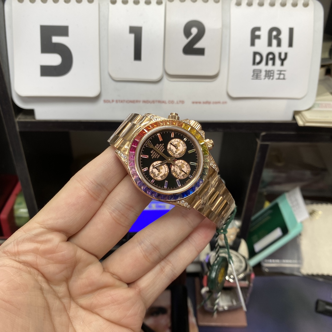 Rolex Daytona series 116588 TBR, RAINBOW DAYTONA ROSE Gold Case,GEM SCALE 40mm size.