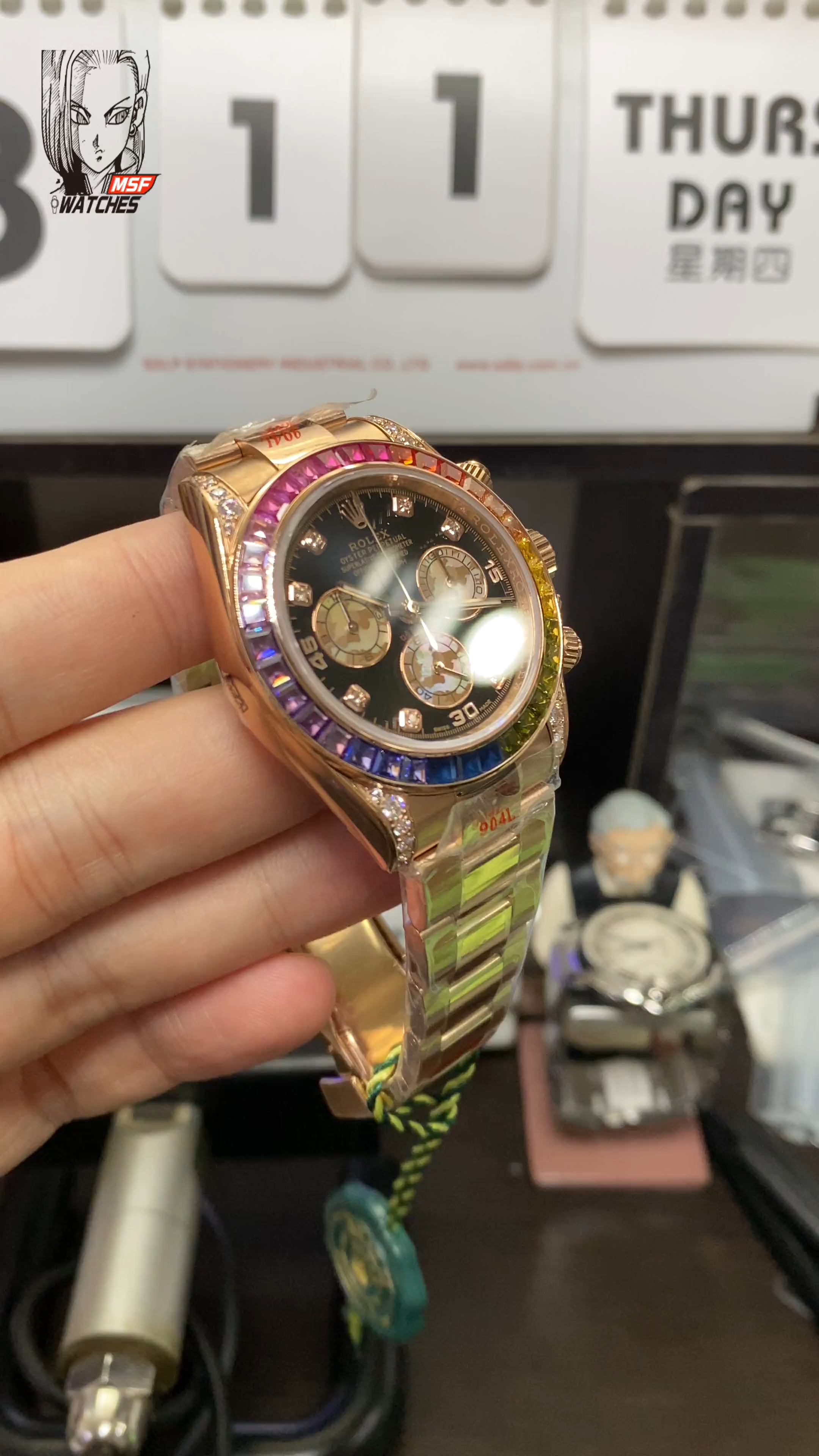 Rolex Daytona series 116588 TBR, RAINBOW DAYTONA ROSE Gold Case,Diamond SCALE 40mm size.