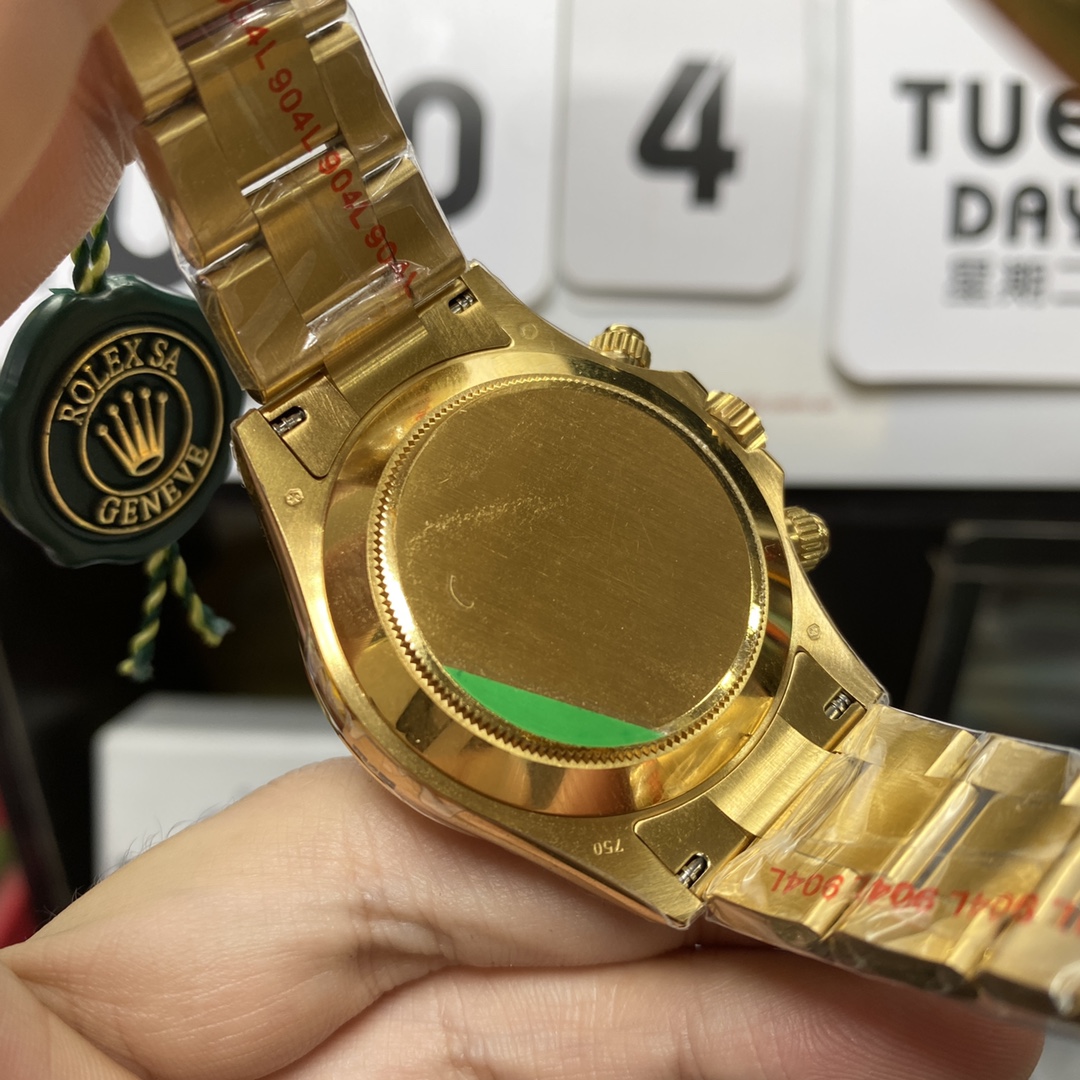 Rolex Cosmograph Daytona Series m116508-0004, Full Gold Case Black Dial Arabic Numerals, 40mm size.