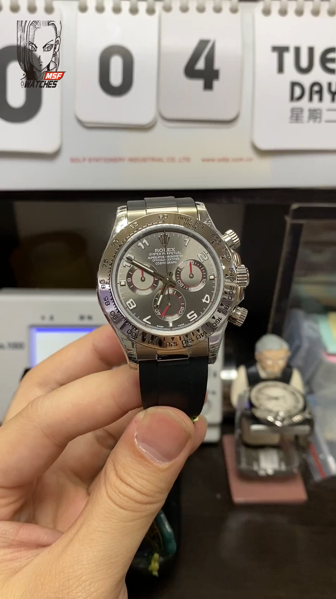 Rolex Cosmograph Daytona Series 116519-0104, Grey Dial with Red Hands Roman Numerals, 40mm size.