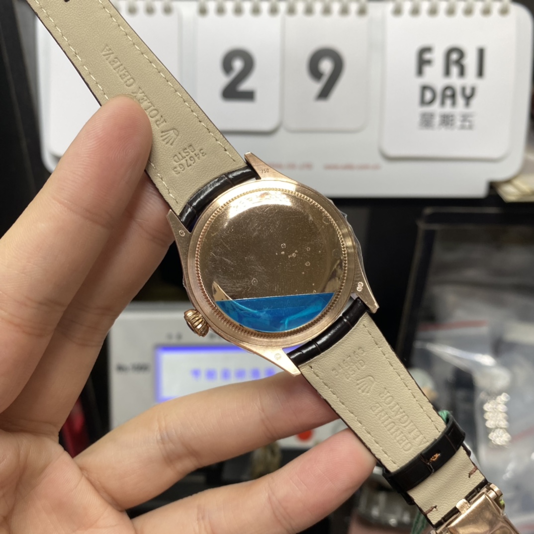 Rolex Cellini Series m50535-0002, Moonphase Watch with a White Dial Rose Gold Case Meteorite Moonphase, 39mm Size.