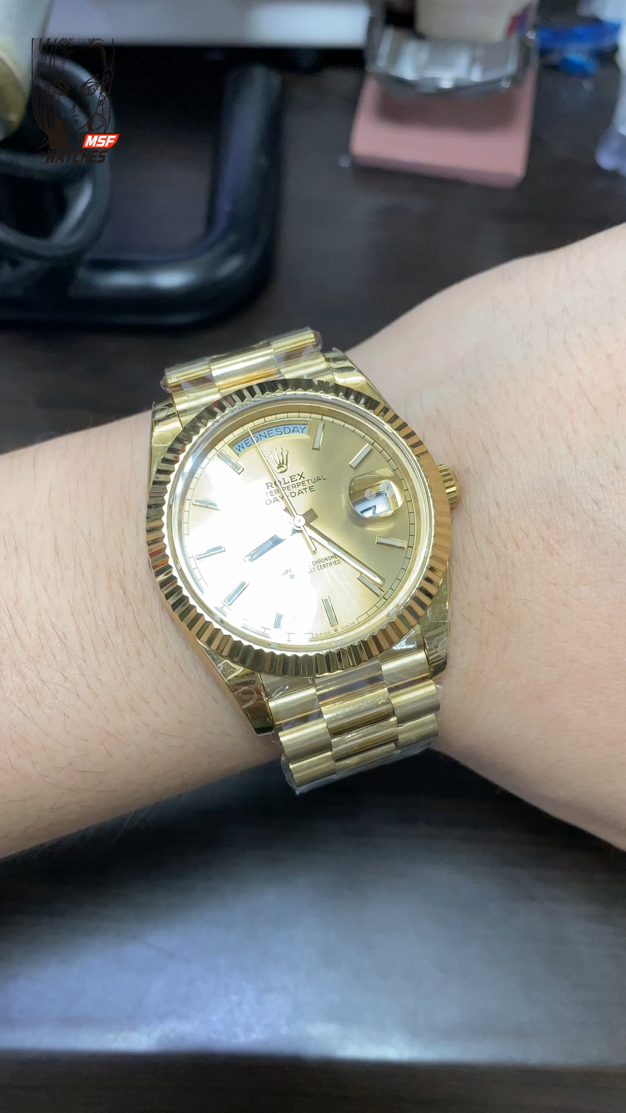 Rolex Day-Date Series m228238-0003, Full Gold Case Gold Dial Stick Hour Markers, 40mm Size.