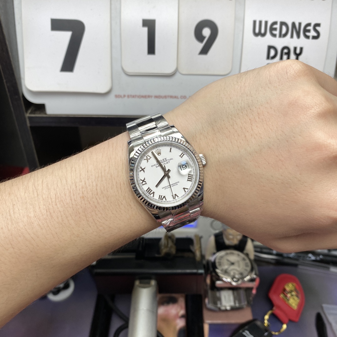 Rolex Datejust series m126234-0026, White Dial Roman Numerals, 36mm Size.