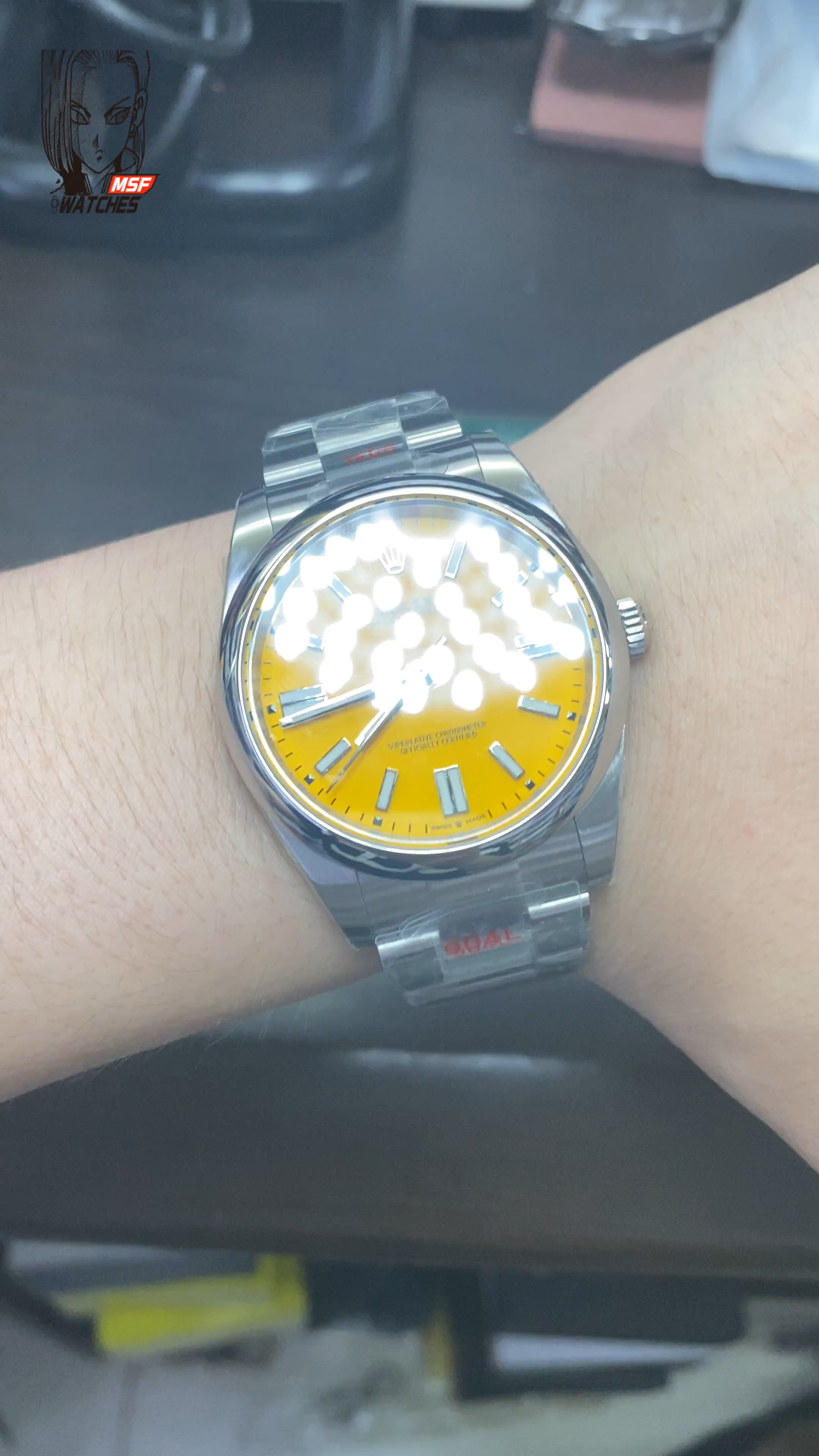 Rolex Oyster Perpetual Series m124300-0004, Yellow Dial, 41mm size.
