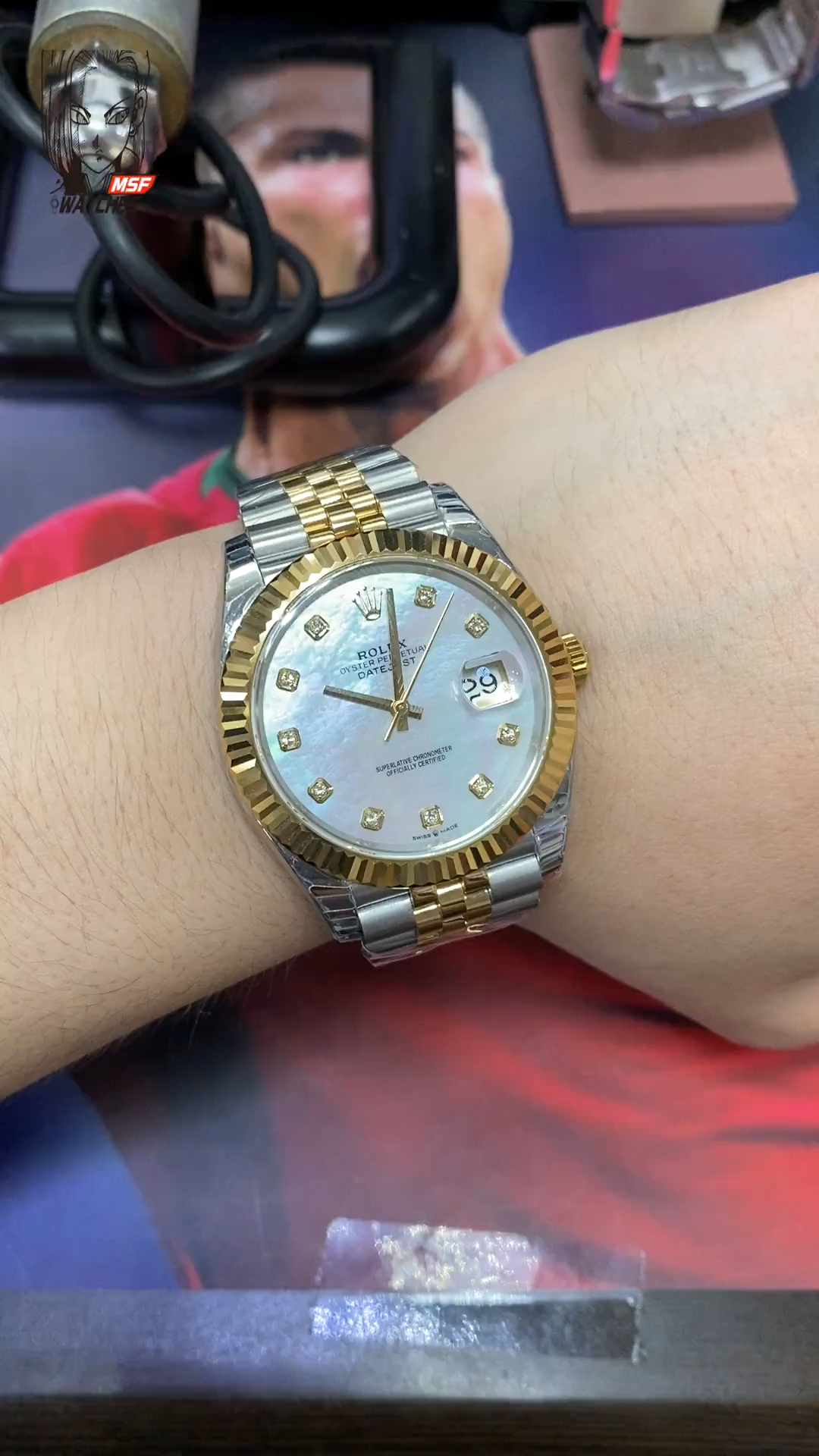 Rolex Datejust series m126333-0018, Two-Tone Gold Case with Mother-of-Pearl Dial, 41mm size, Jubilee stainless steel bracelet.