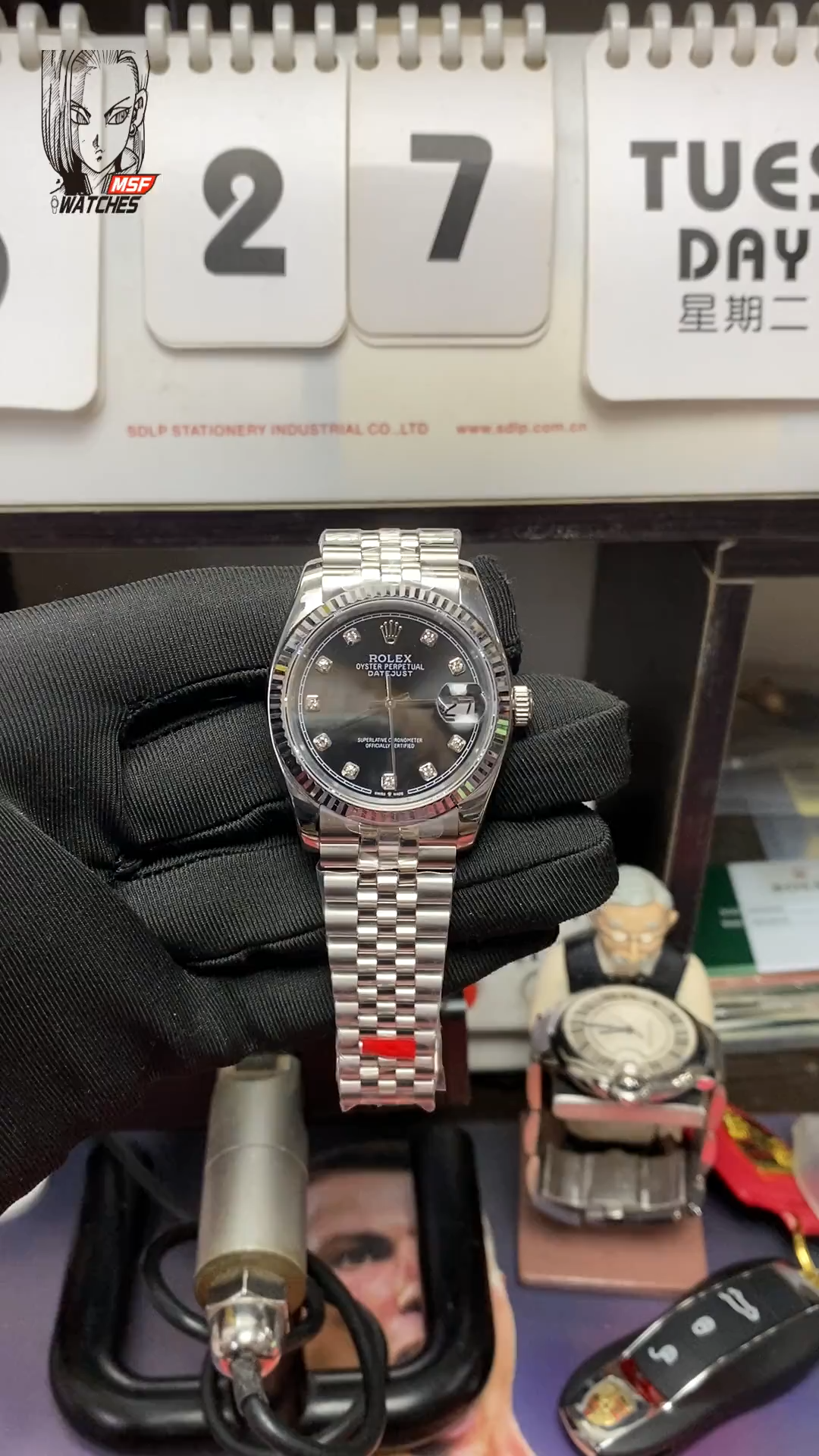 Rolex Datejust series m126334-0012, Black Dial Diamond Markers, 41mm size.