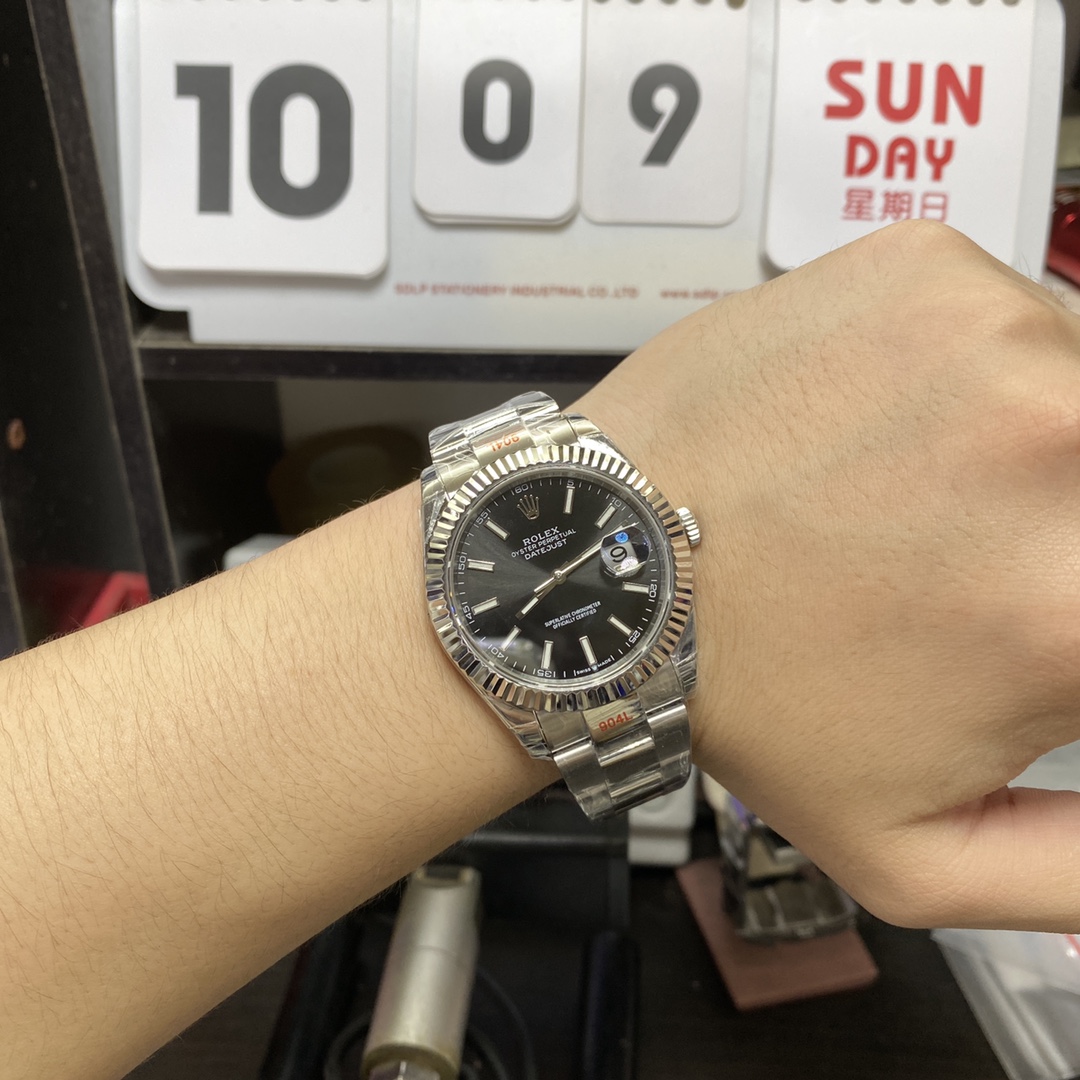 Rolex Datejust Series m126334-0017, Fluted Bezel with Black Dial and Stick Markers, 41mm Size.