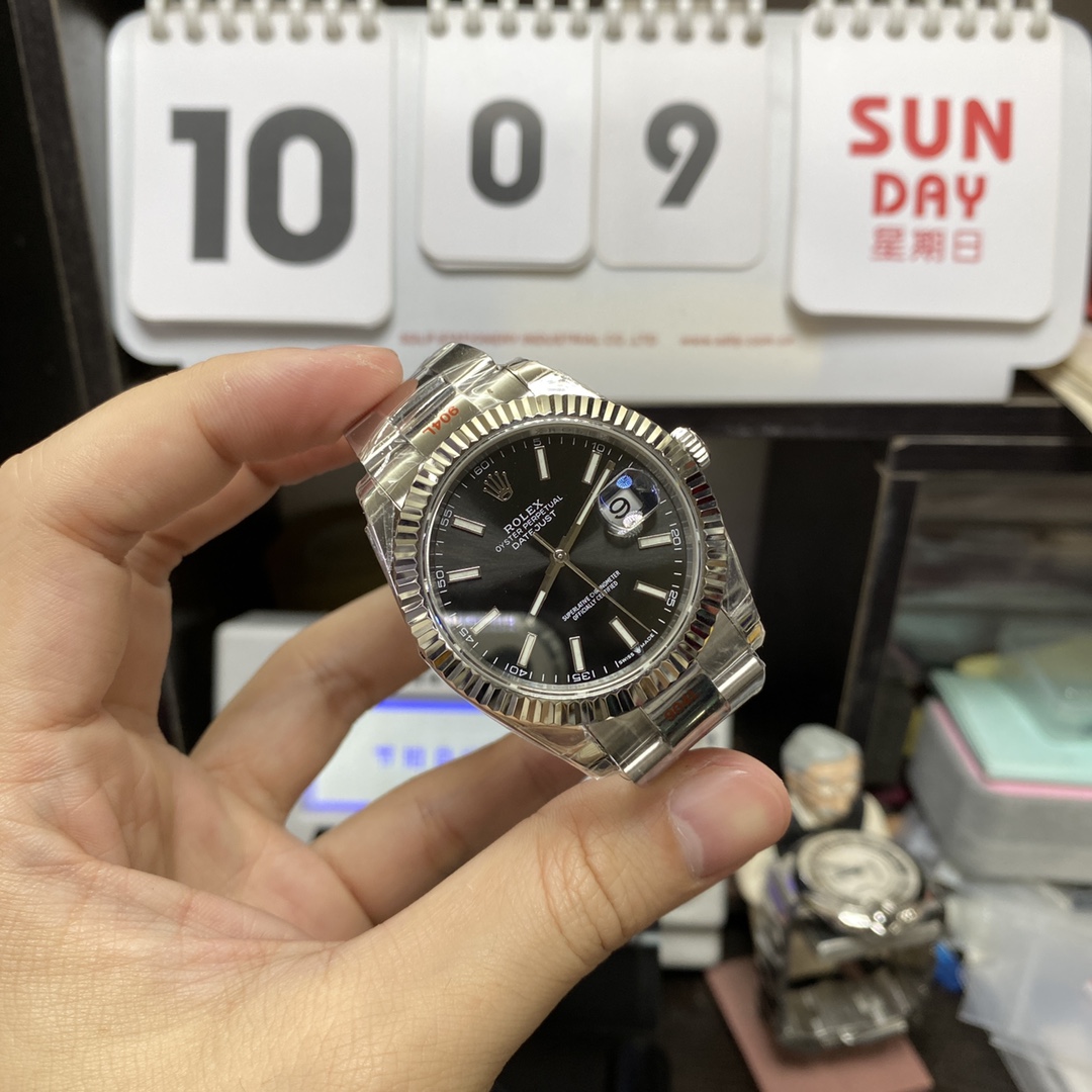 Rolex Datejust Series m126334-0017, Fluted Bezel with Black Dial and Stick Markers, 41mm Size.