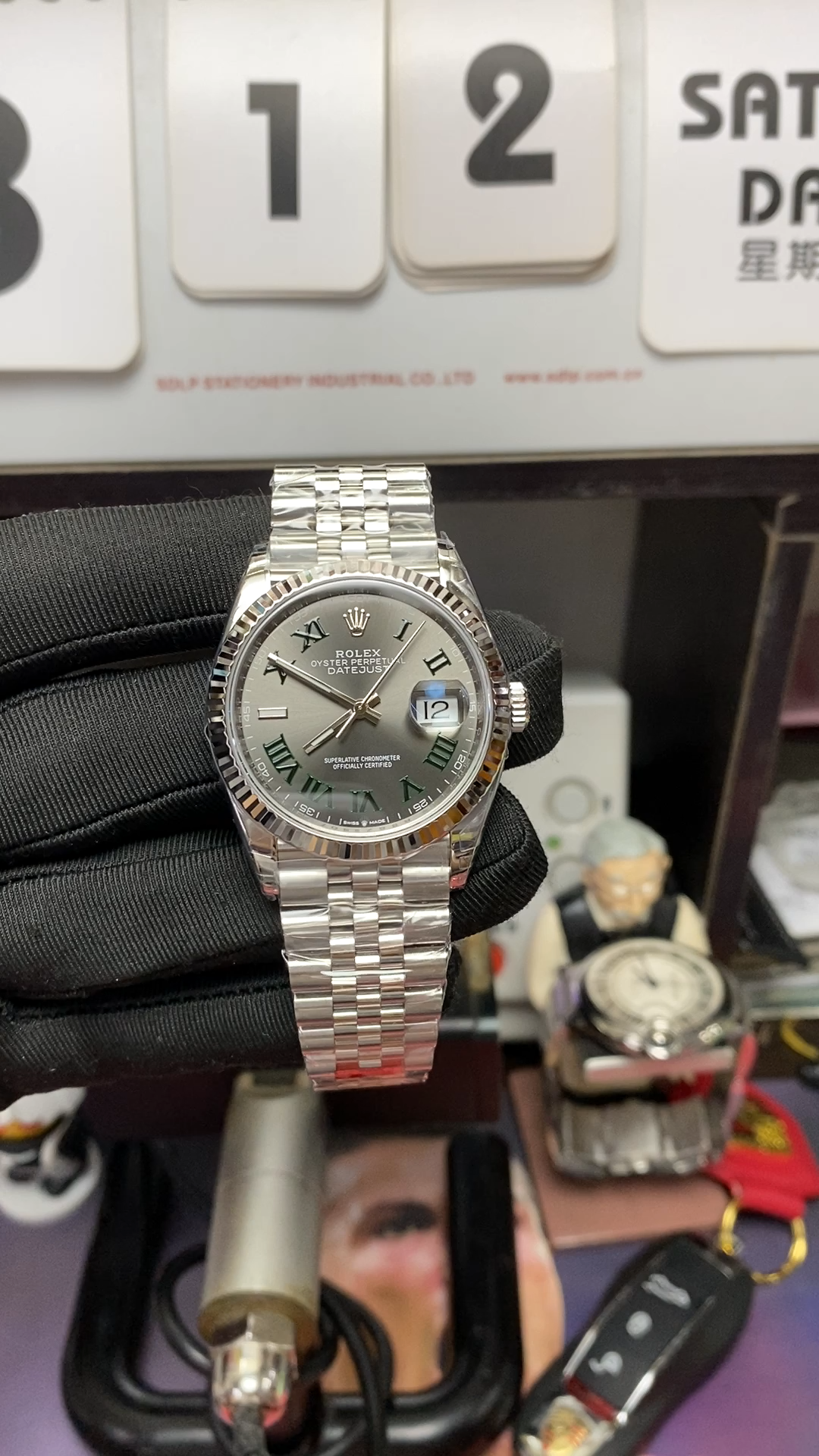 Rolex Datejust series m126234-0045, Green Roman Numerals on a Green Dial, 36mm size.