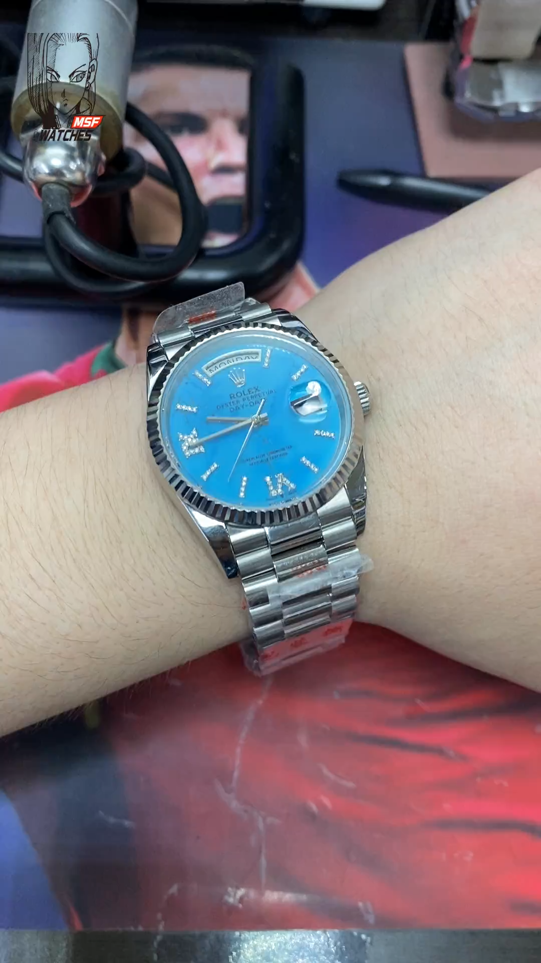 Rolex Day-Date series m128239-0044, Turquoise Dial, 36mm size.