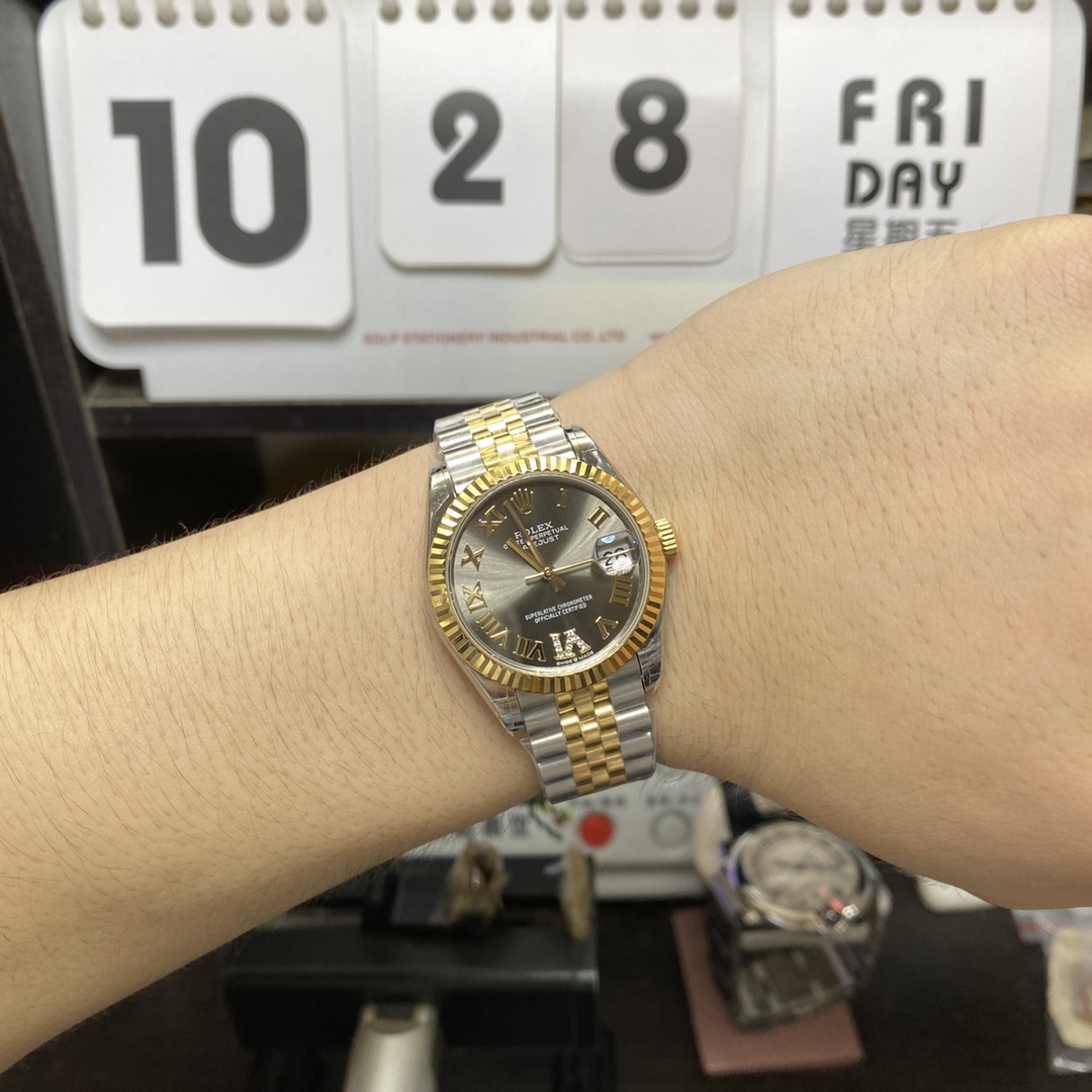 Rolex Datejust Series m278273-0018, Two-Tone Gold Case Grey Dial with Roman Numerals, 31mm size, Jubilee stainless steel bracelet.