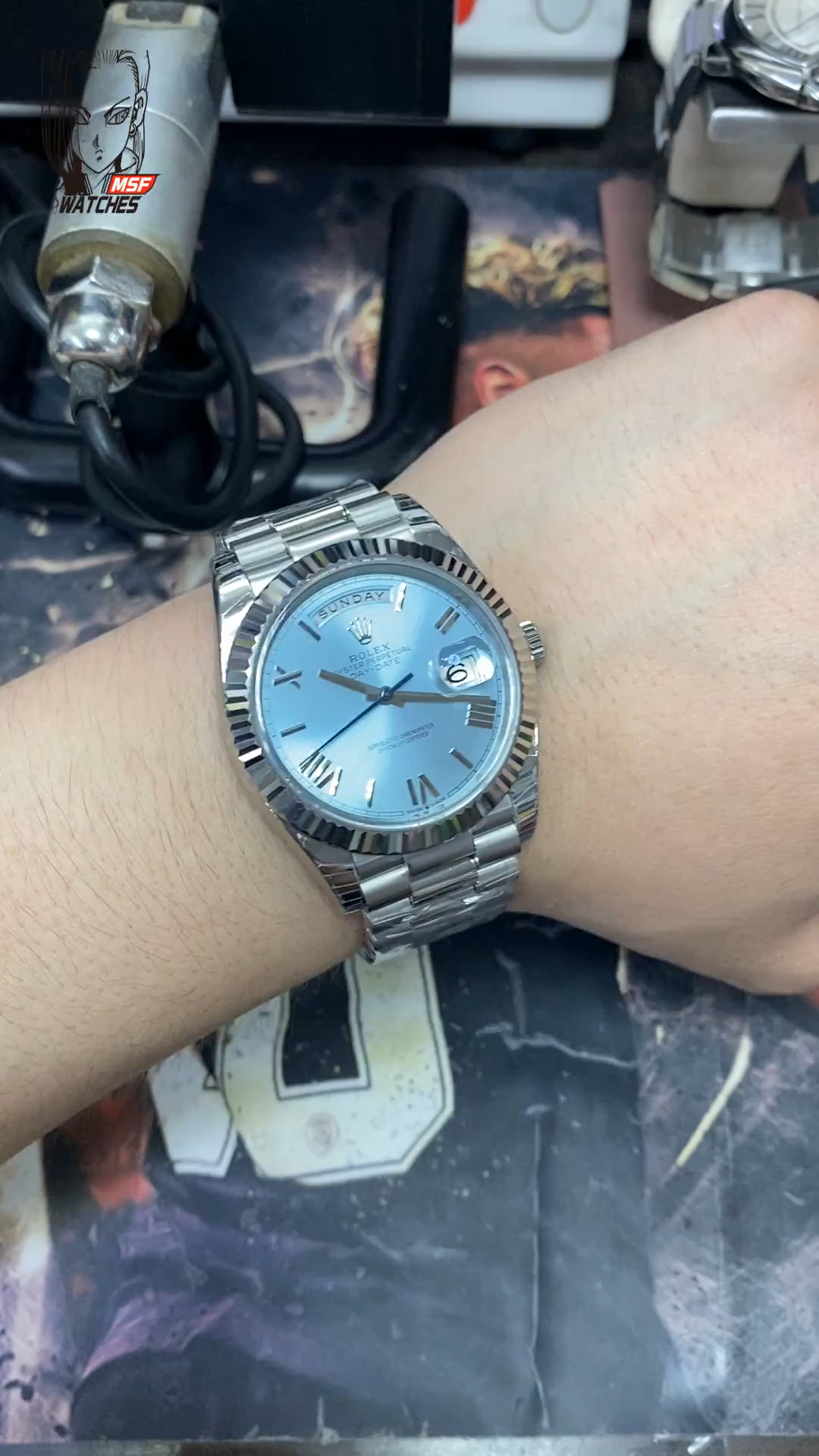 Rolex Day-Date series M228236-0012, Ice Blue Dial Roman Numeral Hour Markers, Day-Date Functions, 40mm Size.