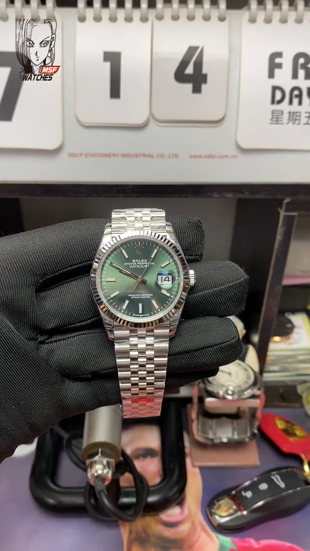 Rolex Datejust series m126234-0051, Mint Green Dial with Fluted Bezel, 36mm size.