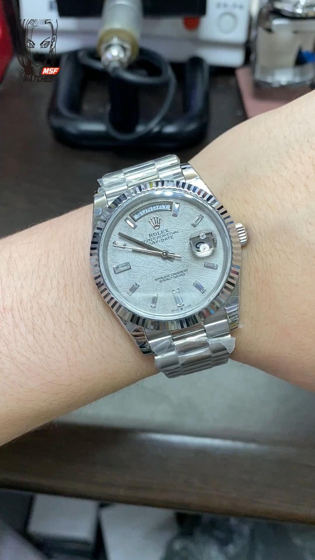 Rolex Day-Date Series m228239-0055, White Gold Genuine Meteorite Dial, 40mm Size.