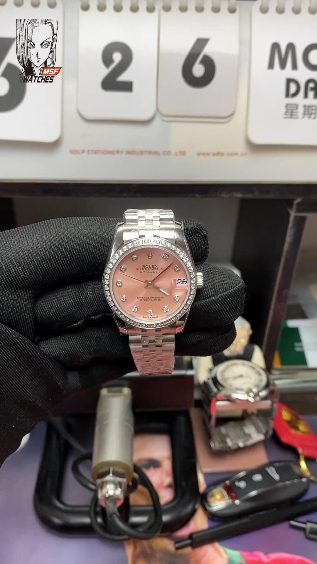 Rolex Datejust series m278384rbr-0036, Pink Dial with Diamond Bezel, 31mm size, Jubilee stainless steel bracelet.