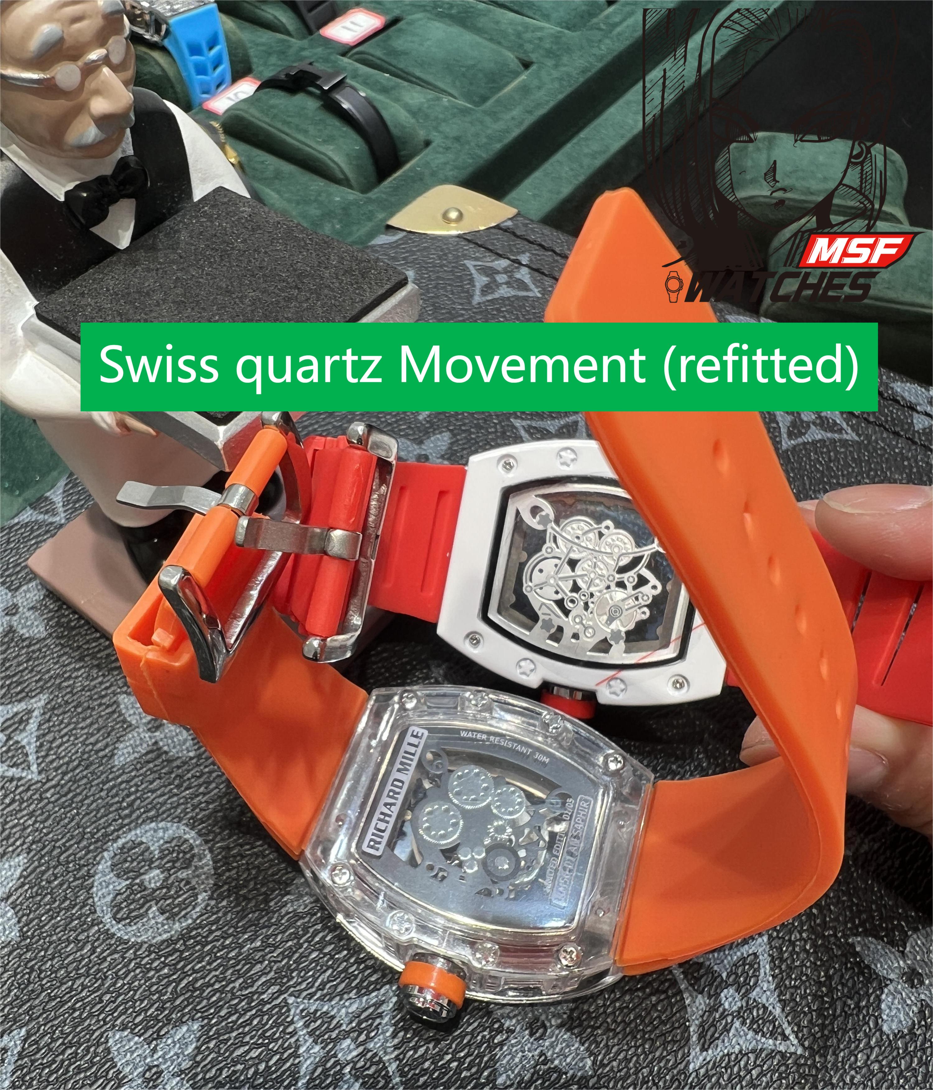 Richard Mille Men's Collection series RM052, Skull Design Black Case Rubber Strap, 42.7×50mm size.