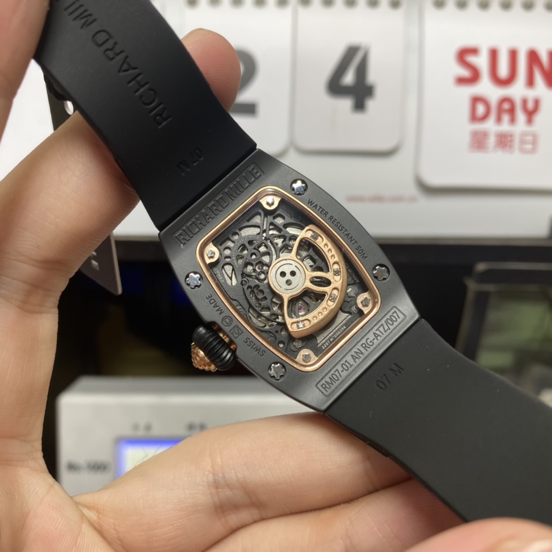 Richard Mille Women's Collection series RM07-01, Red Lips Black Ceramic Case, 45.66 x 31.40mm size.