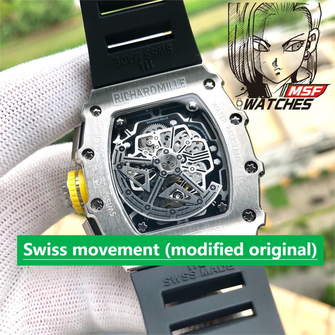 Richard Mille Men's Collection series RM052, Skull Design Black Case Rubber Strap, 42.7×50mm size.