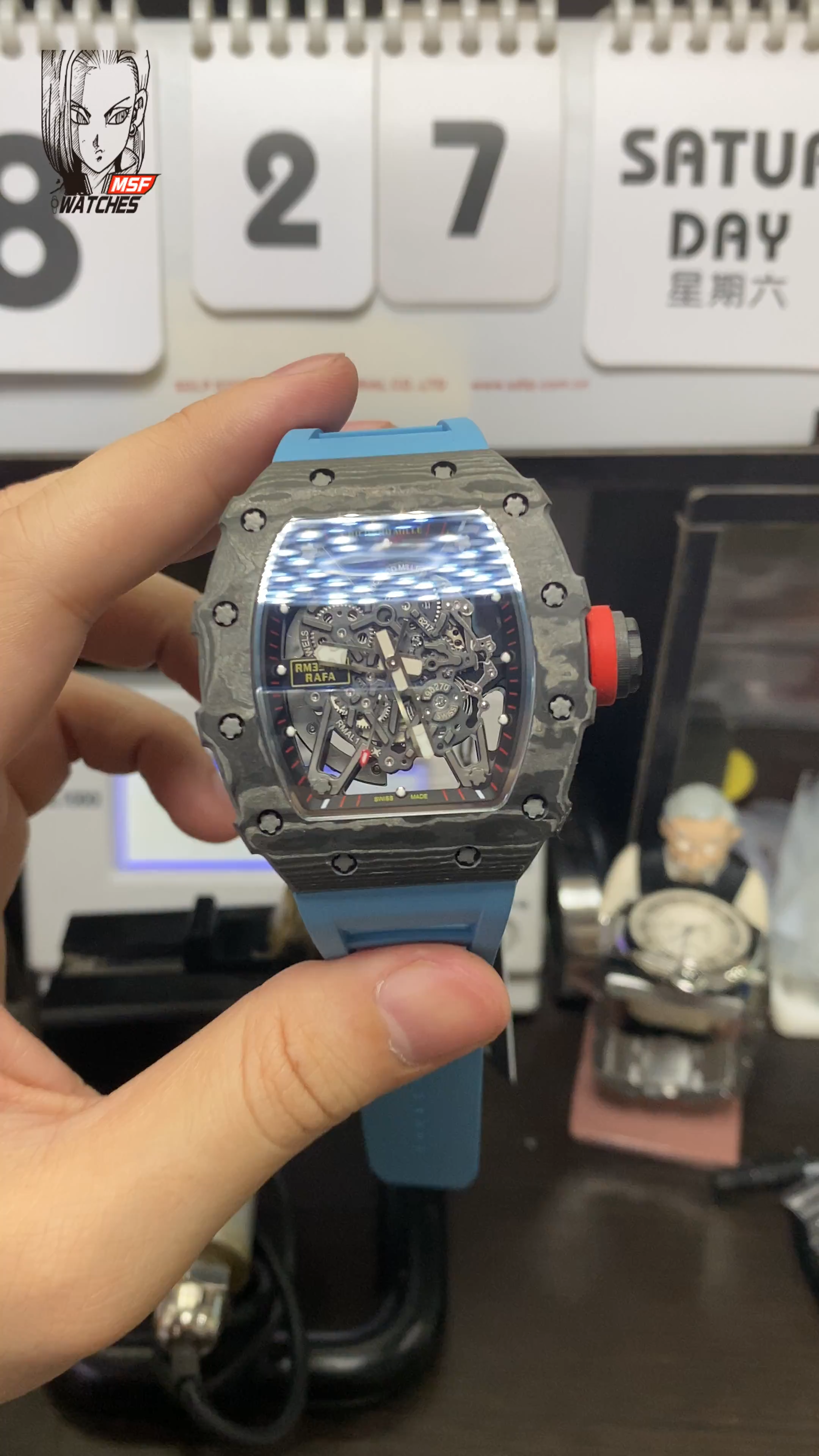 Richard Mille Men's Collection series RM35-02, Carbon Fiber Case, Malaysian Rubber Strap.