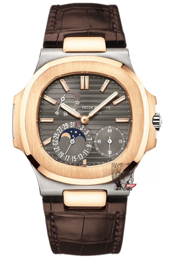 Patek Philippe Nautilus series 5712GR-001, Coffee Dial Rose Gold Case Brown Leather Strap, 40mm size.