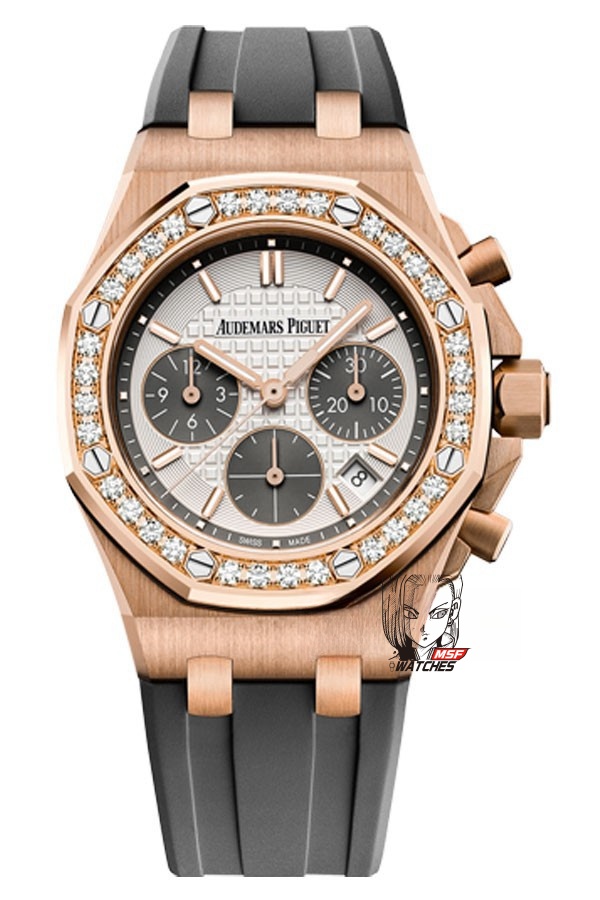 Audemars Piguet Royal Oak Offshore Series 26231OR.ZZ.D003CA.01, Rose Gold Case White Dial Diamond Bezel Rubber Strap, 37mm Size