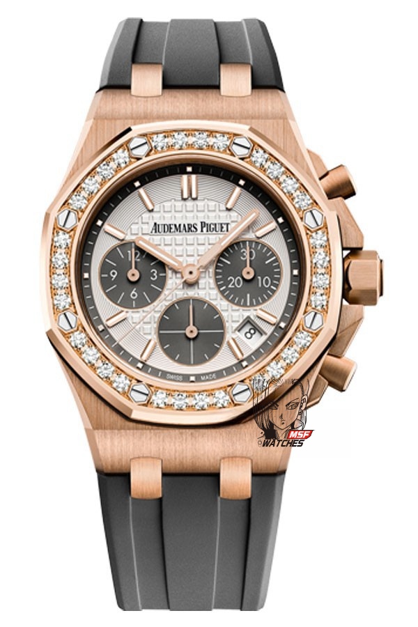 Audemars Piguet Royal Oak Offshore Series 26231OR.ZZ.D003CA.01, Diamond Bezel White Dial Rose Gold Case, 37mm Size.