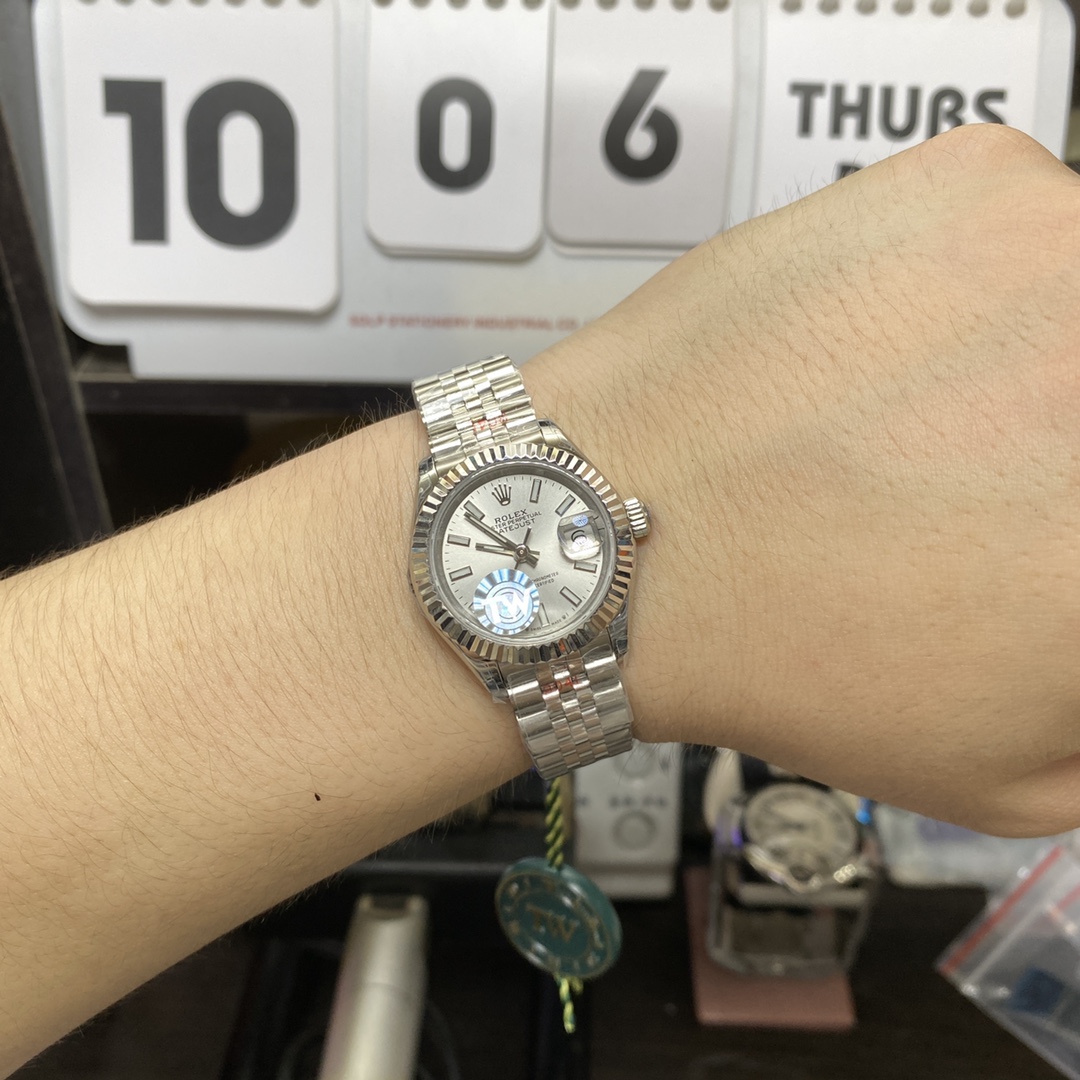 Rolex Datejust Series m279174-0005, White Case White Dial with Baton Hour Markers, 28mm Size, Five-Link Steel Bracelet