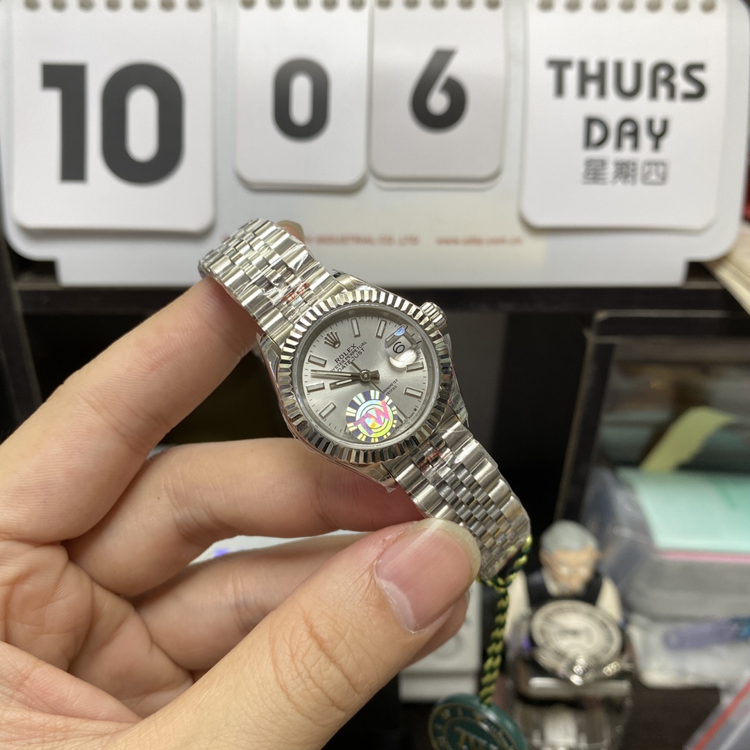 Rolex Datejust Series m279174-0005, White Case White Dial with Baton Hour Markers, 28mm Size, Five-Link Steel Bracelet