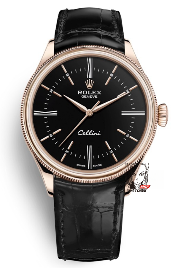 Rolex Cellini Series balack Dial 18K Gold Case, 39mm Size.