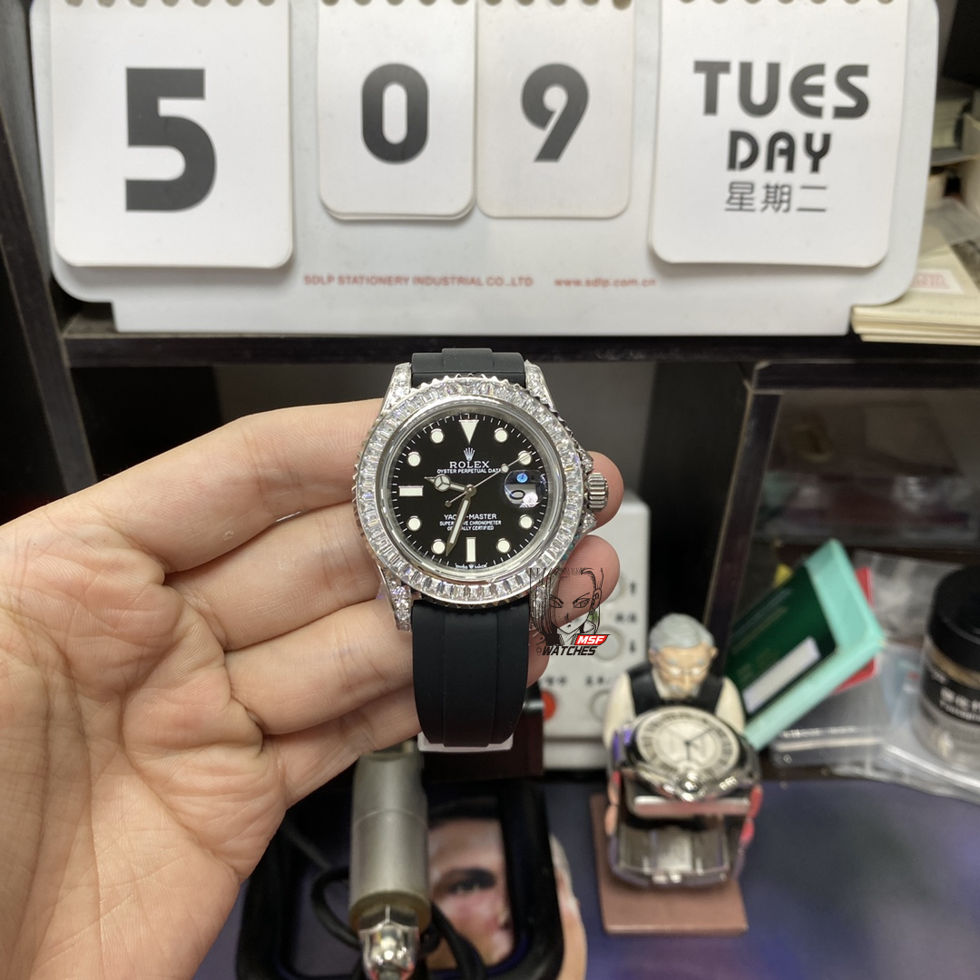 Rolex Yacht-Master Series FULL DIAMOND Case Black Dial, 40mm size.