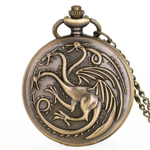 Vintage Bronze Chinese Style Dragon Design Quartz Pocket Watch With Necklace Chain Best Gift CF1039