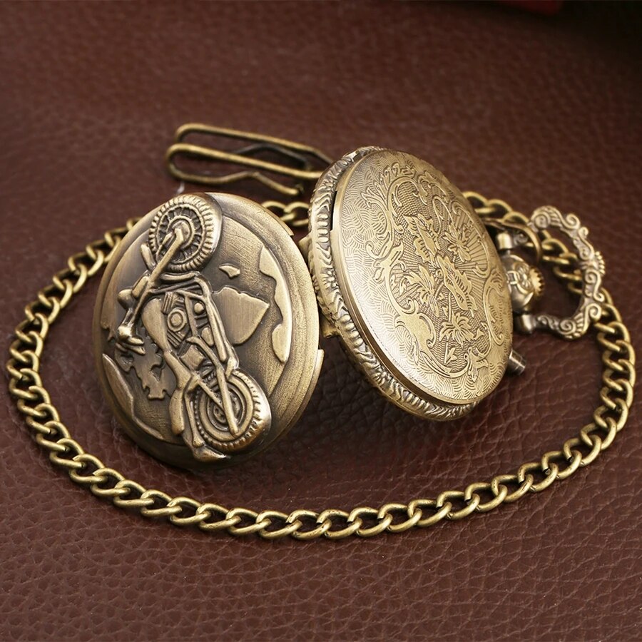 Retro Motorcycle CAR Pattern Quartz Pocket Watch Luminous LED Flash Motorbike MOTO Design Pendant Fob Watch Chain Gifts for Men