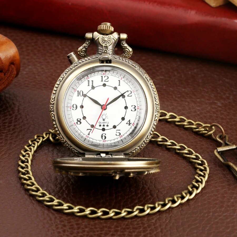 Retro Motorcycle CAR Pattern Quartz Pocket Watch Luminous LED Flash Motorbike MOTO Design Pendant Fob Watch Chain Gifts for Men