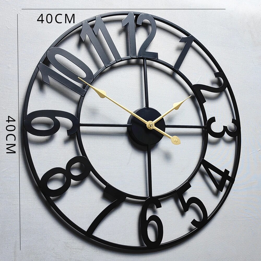 24 Inch Metal Clock Large Hollow Farmhouse Decorative Wall Clock Silent Interior Decoration Iron Wall Clock for Home Decoration