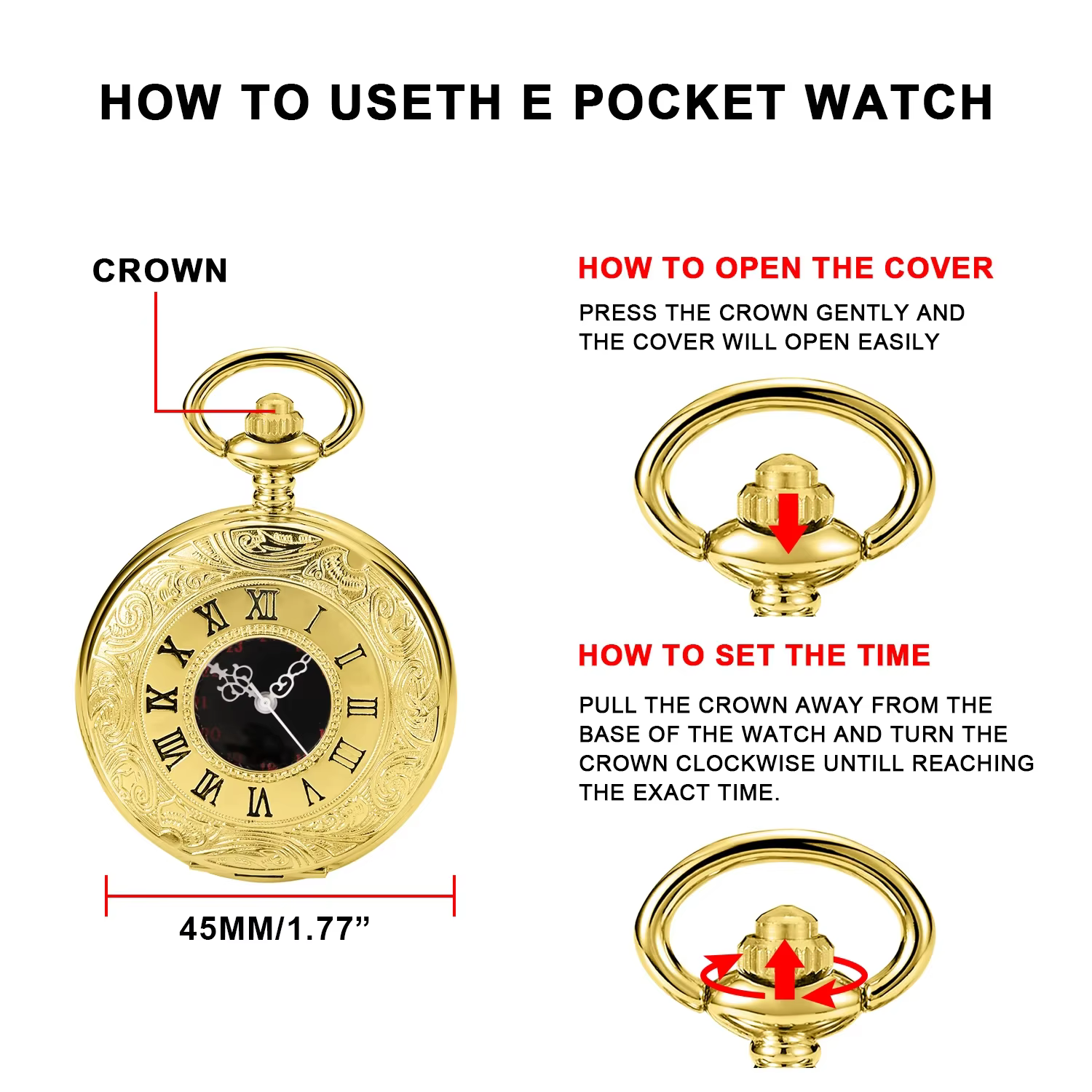 All Hunter Vintage Quartz Pocket Watch Gold Steampunk Roman Numerals Scale Pocket FOB Watch Dropshipping