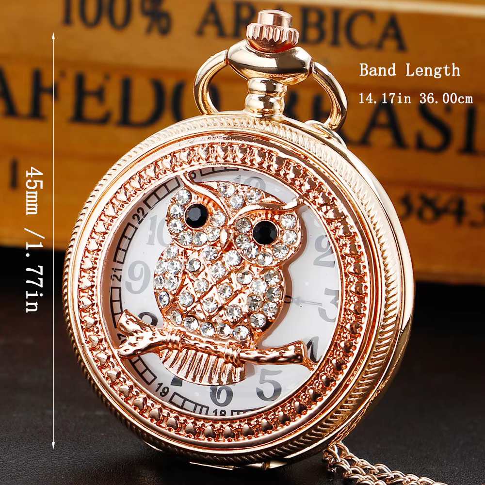 Pocket Watch with Lovely Owl Full Hunter Alloy Quartz Clock with Necklace Fob Chain  Antique Watches for Men Women XH1010